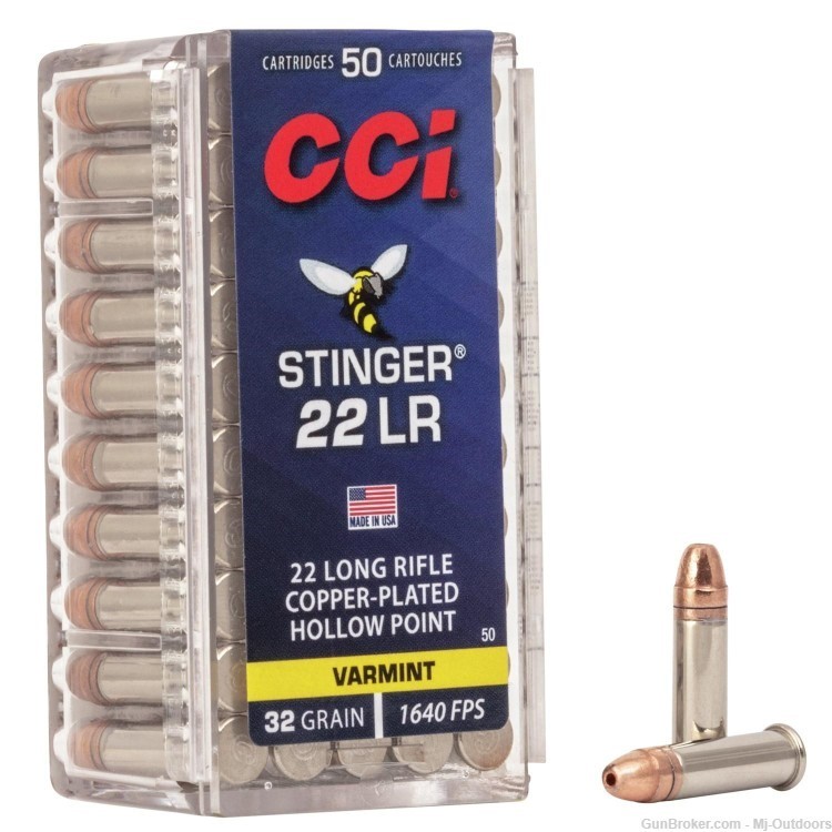 CCI Stinger Rimfire Ammunition .22 LR 32 gr CPHP 1640 fps 500rd Complete -img-0
