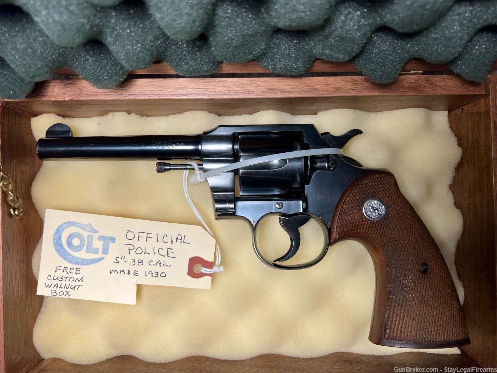 Colt Official 5" Police 38 cal made in 1930 - in Custom Walnut Box-img-2
