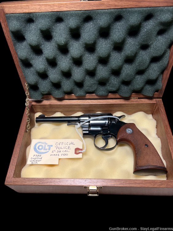 Colt Official 5" Police 38 cal made in 1930 - in Custom Walnut Box-img-3