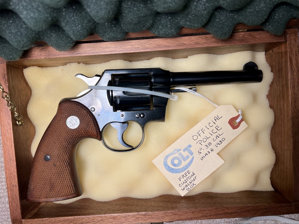Colt Official 5" Police 38 cal made in 1930 - in Custom Walnut Box-img-1