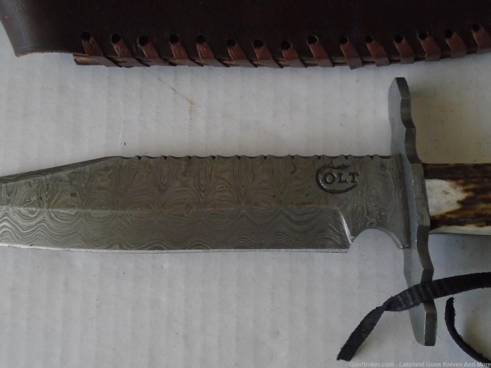 Rare & Discontinued NIB COLT CT278 STAG HANDLE 12" DAMASCUS BOWIE KNIFE!-img-31