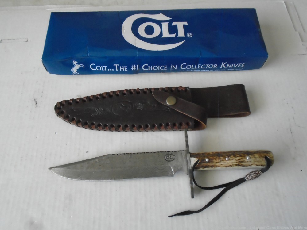 Rare & Discontinued NIB COLT CT278 STAG HANDLE 12" DAMASCUS BOWIE KNIFE!-img-7
