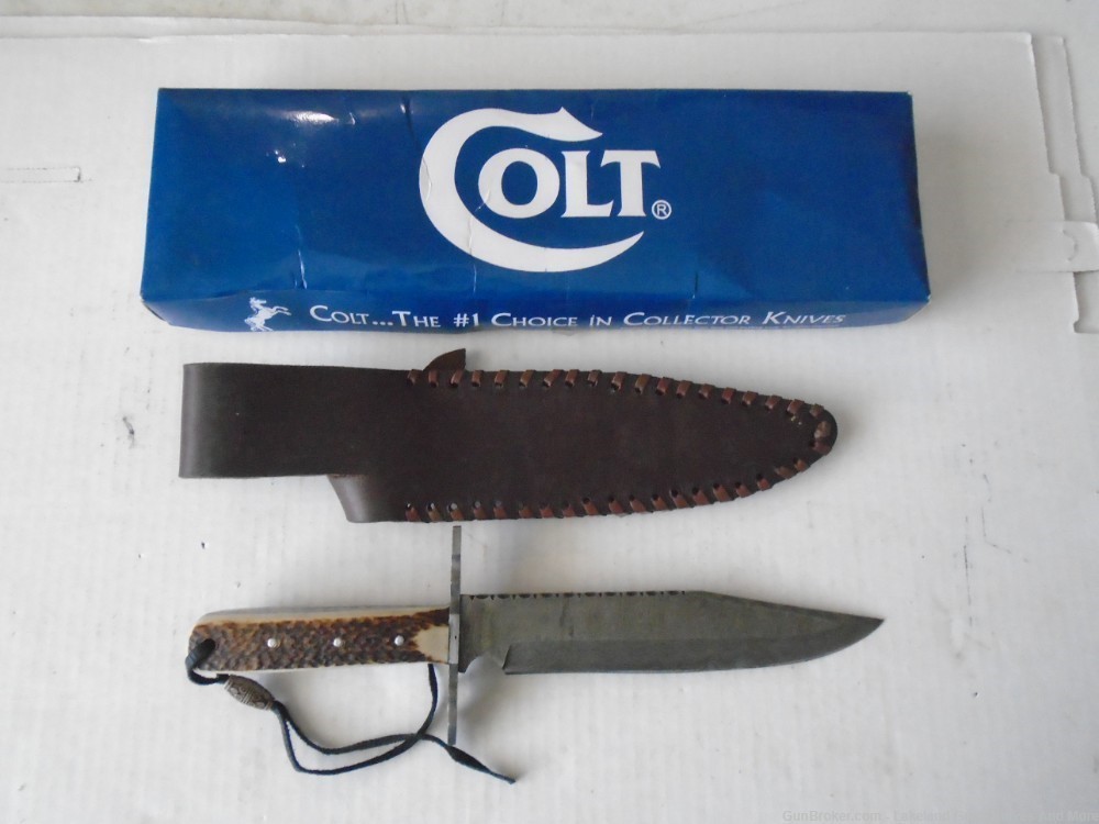 Rare & Discontinued NIB COLT CT278 STAG HANDLE 12" DAMASCUS BOWIE KNIFE!-img-2