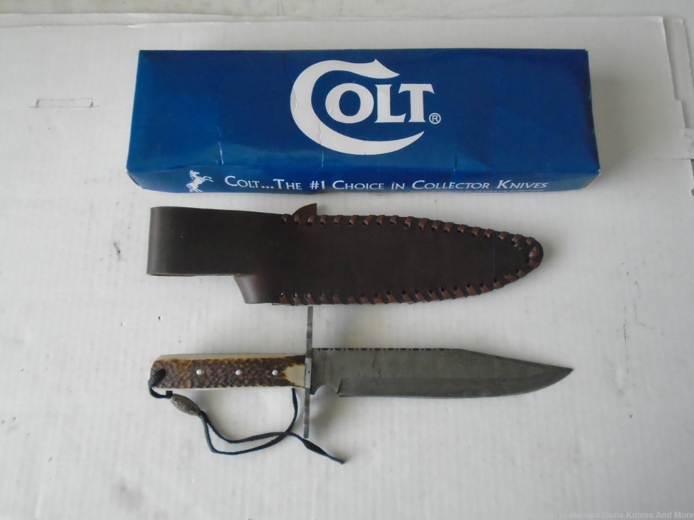 Rare & Discontinued NIB COLT CT278 STAG HANDLE 12" DAMASCUS BOWIE KNIFE!-img-11