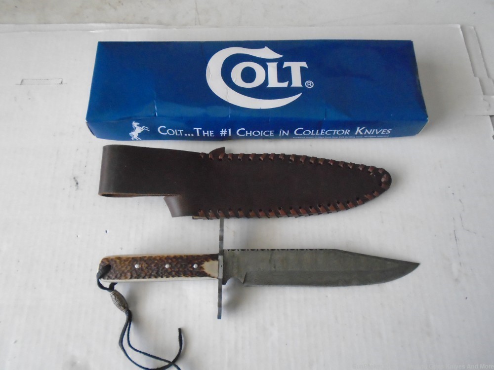 Rare & Discontinued NIB COLT CT278 STAG HANDLE 12" DAMASCUS BOWIE KNIFE!-img-10