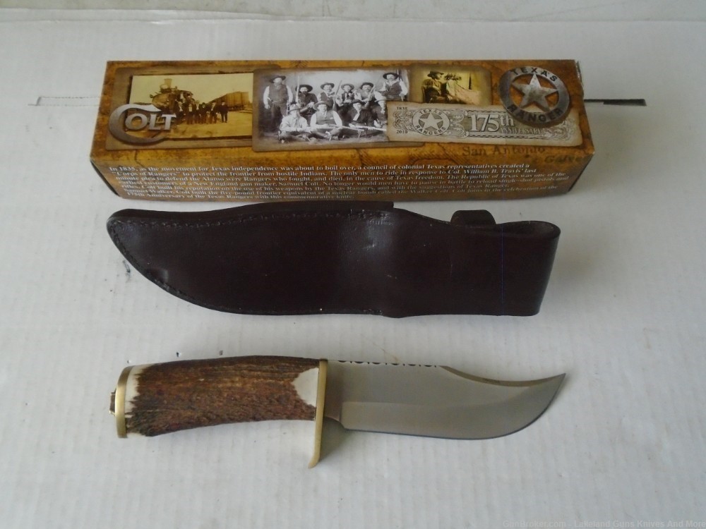 RARE COLT CT306 TEXAS RANGERS 175TH ANNIVERSARY 10" STAG HANDLE BOWIE KNIFE-img-4
