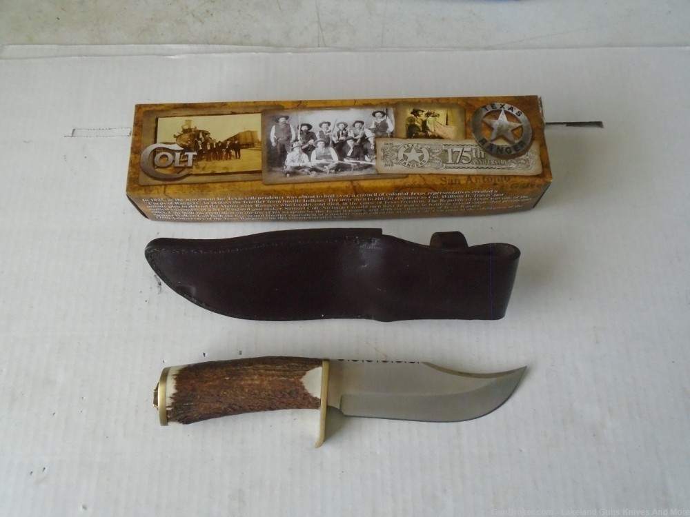 RARE COLT CT306 TEXAS RANGERS 175TH ANNIVERSARY 10" STAG HANDLE BOWIE KNIFE-img-3