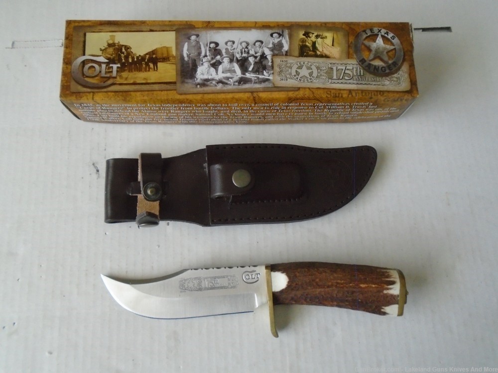 RARE COLT CT306 TEXAS RANGERS 175TH ANNIVERSARY 10" STAG HANDLE BOWIE KNIFE-img-2