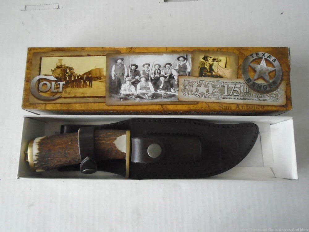 RARE COLT CT306 TEXAS RANGERS 175TH ANNIVERSARY 10" STAG HANDLE BOWIE KNIFE-img-5