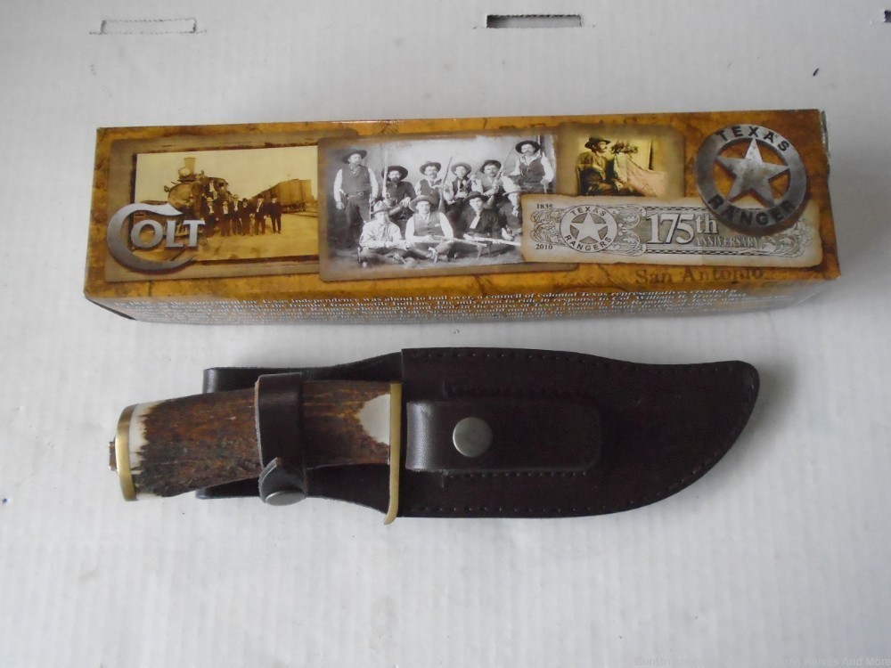 RARE COLT CT306 TEXAS RANGERS 175TH ANNIVERSARY 10" STAG HANDLE BOWIE KNIFE-img-7