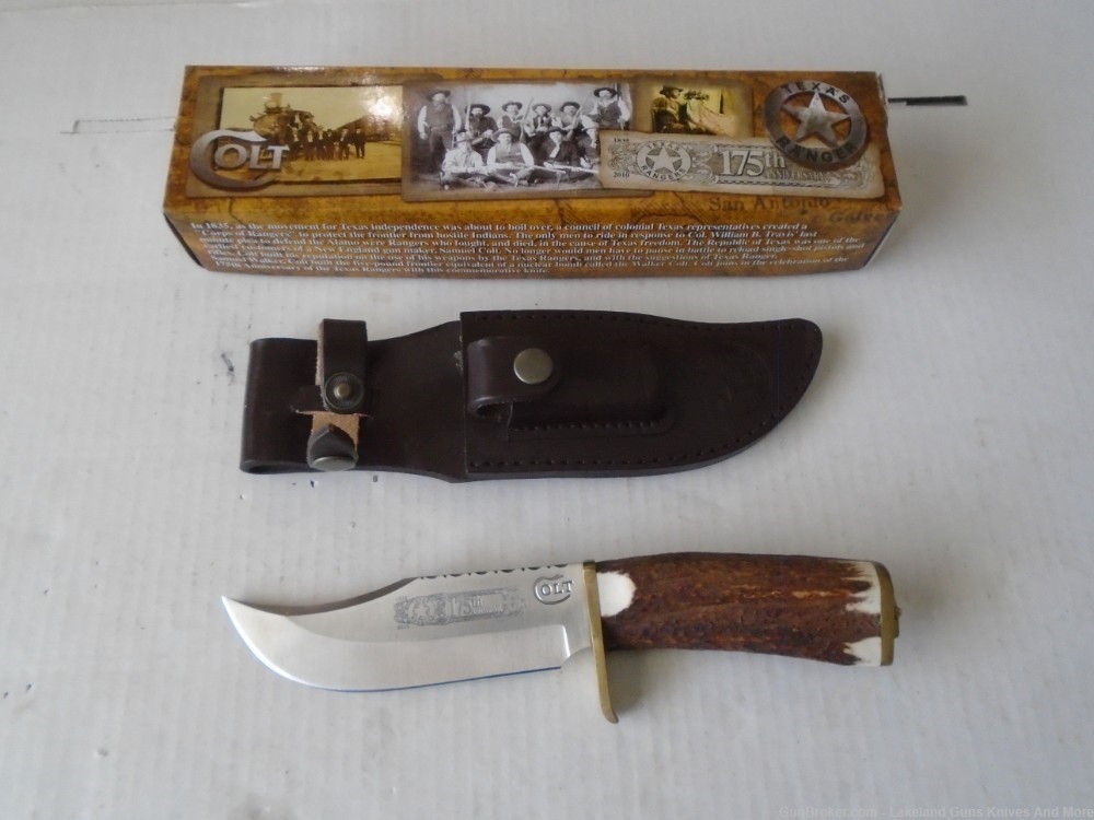 RARE COLT CT306 TEXAS RANGERS 175TH ANNIVERSARY 10" STAG HANDLE BOWIE KNIFE-img-0