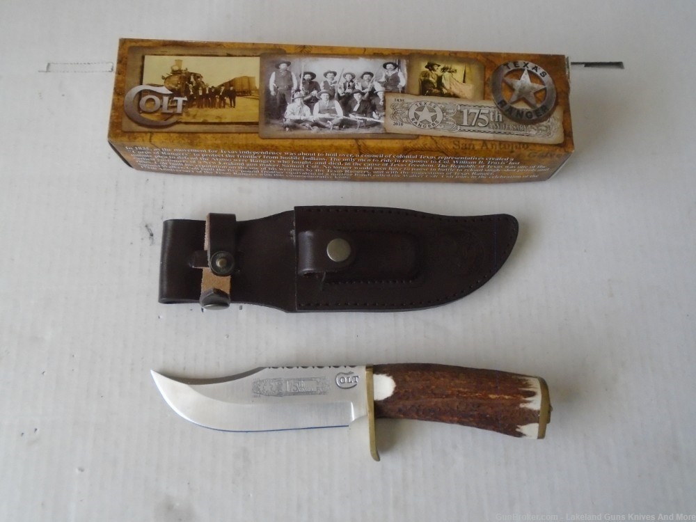 RARE COLT CT306 TEXAS RANGERS 175TH ANNIVERSARY 10" STAG HANDLE BOWIE KNIFE-img-1