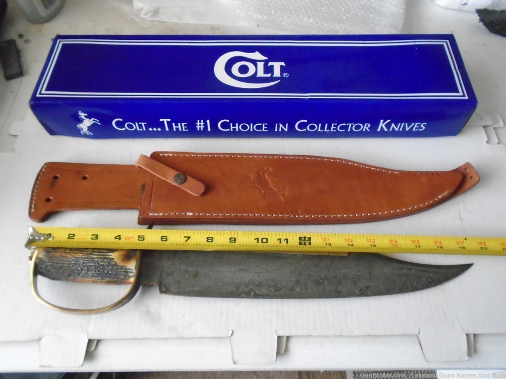 MASSIVE NIB COLT CT826 FIXED BLADE DAMASCUS D GUARD BOWIE KNIFE-img-7
