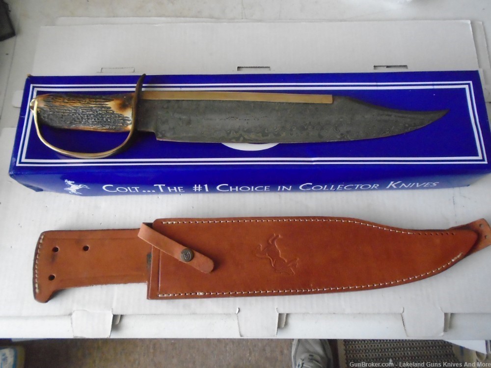 MASSIVE NIB COLT CT826 FIXED BLADE DAMASCUS D GUARD BOWIE KNIFE-img-12