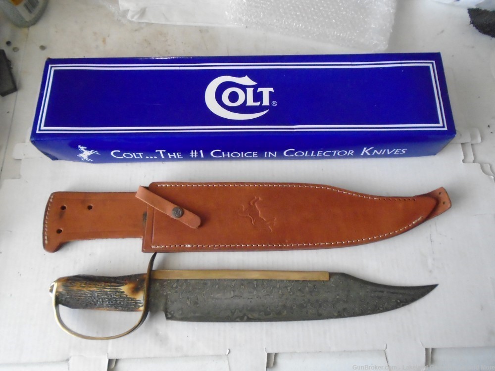 MASSIVE NIB COLT CT826 FIXED BLADE DAMASCUS D GUARD BOWIE KNIFE-img-0