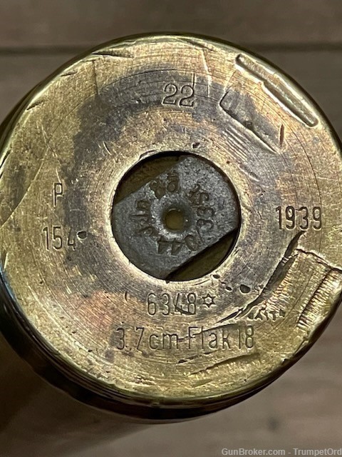 German WW2 Flak18 3.7cm Brase Case 1939 Dated W/ Primer-img-2
