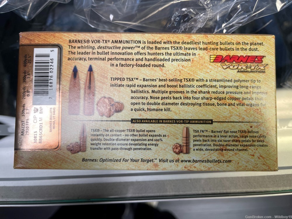 Barnes Bullets VOR-TX Rifle 6.5 Creedmoor 120 gr Tipped TSX Boat-Tail-img-1