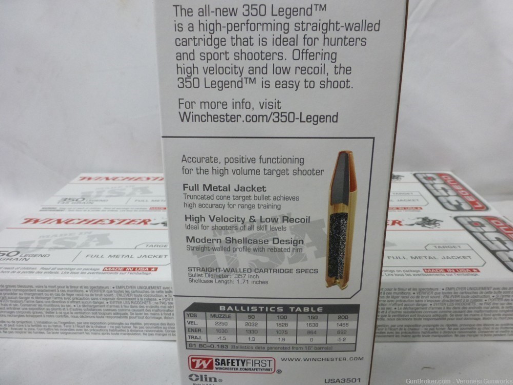 NIB 100 rds Winchester 350 Legend 145 gr Full Metal Jacket USA3501-img-2