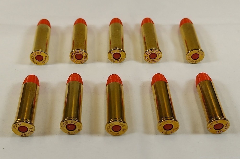 38 Special Brass Snap caps / Dummy Training Rounds - Set of 10 - Red-img-3