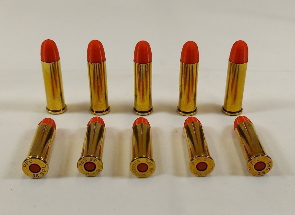 38 Special Brass Snap caps / Dummy Training Rounds - Set of 10 - Red-img-0