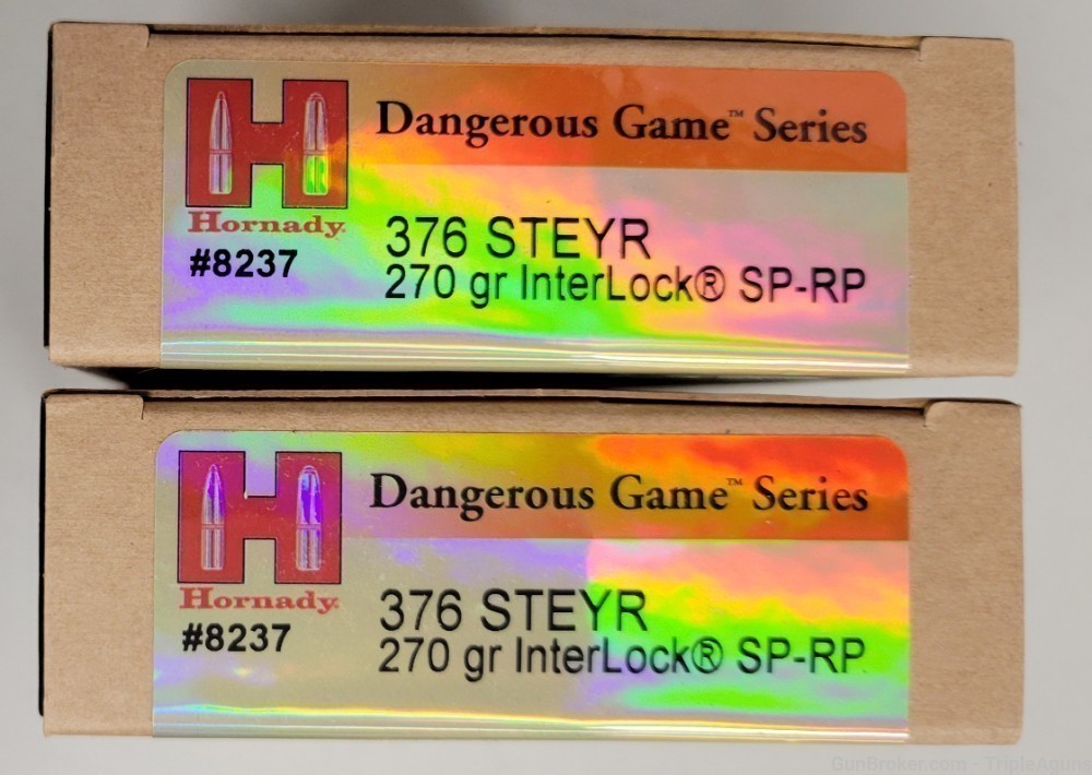 Hornady Dangerous Game 376 Steyr 270gr interlock sp-rp lot of 40rds 8237-img-0