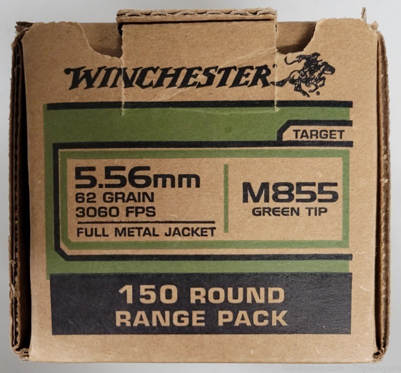 Wichester M855 5.56 62gr green tip Lake City brass box of 150rds loose-img-0