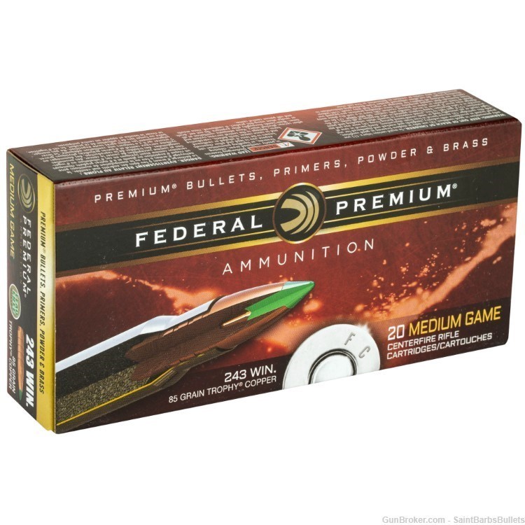 Federal Premium .243 Winchester 85 Grain Trophy Copper - 20 Rounds-img-1