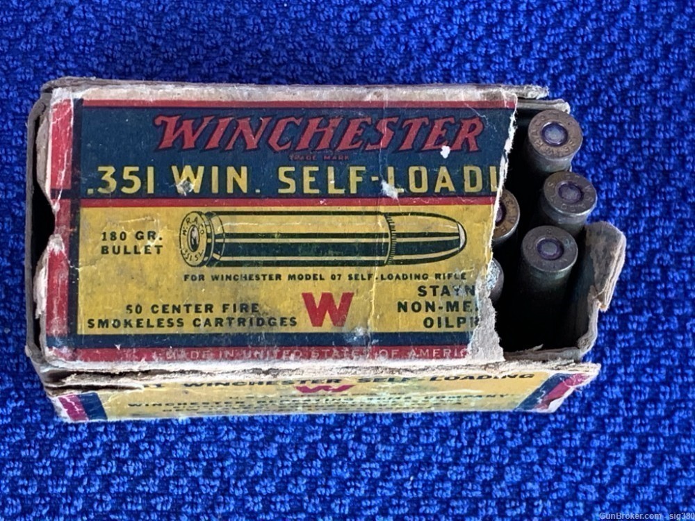 VINTAGE WINCHESTER .351 WIN SELF LOADING AMMO BOX OF 31RDS / RARE-img-2