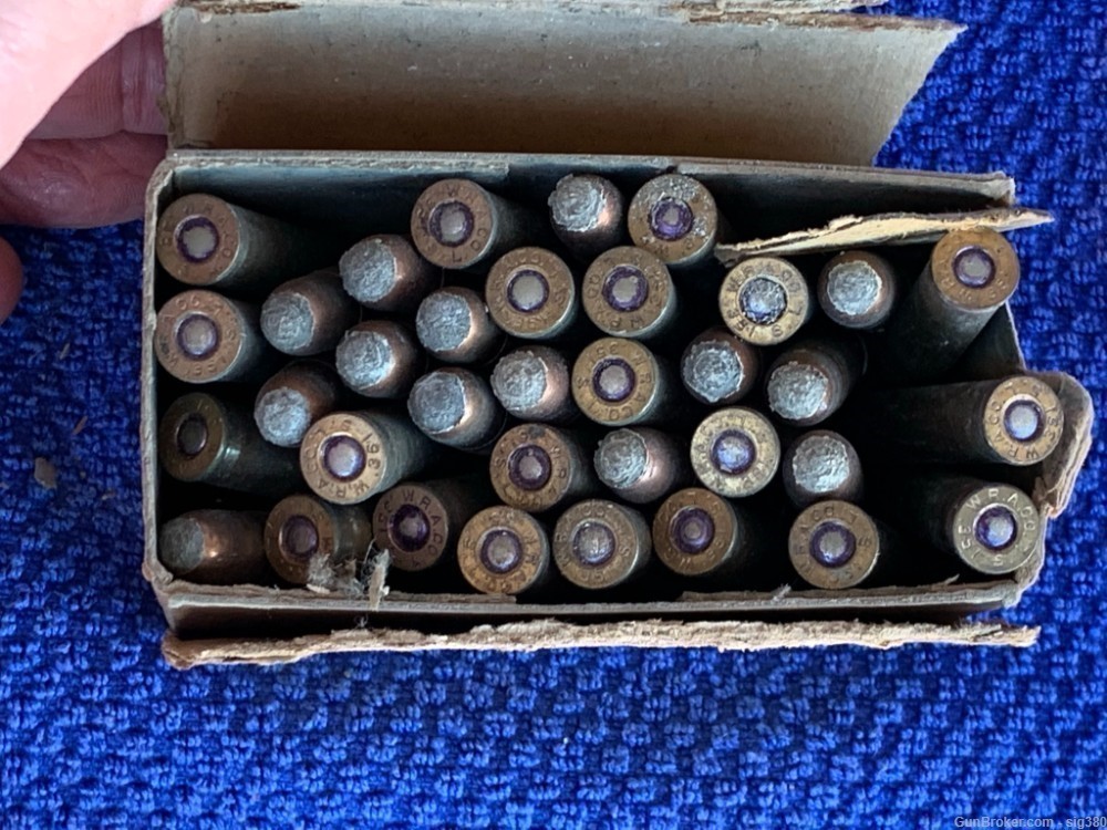 VINTAGE WINCHESTER .351 WIN SELF LOADING AMMO BOX OF 31RDS / RARE-img-1