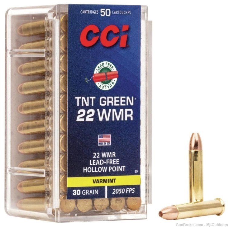 CCI TNT Green Rimfire Ammunition .22 WMR 30 gr. HP 2050 fps 250rds-img-1