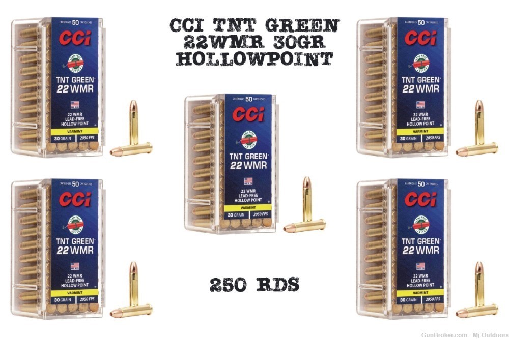 CCI TNT Green Rimfire Ammunition .22 WMR 30 gr. HP 2050 fps 250rds-img-0