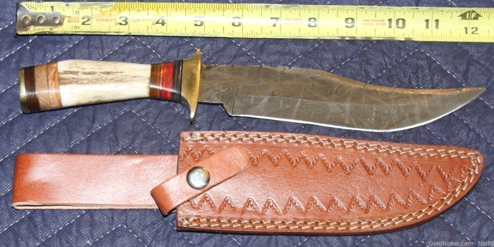 CUSTOM DAMASCUS KNIFE 12 INCH ANTLER HANDLE 7001-img-0