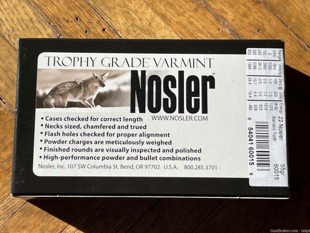 NIB 100 (5 boxes of 20) rounds 22 Nosler Ballistic Tip Varmint 55 grain-img-1