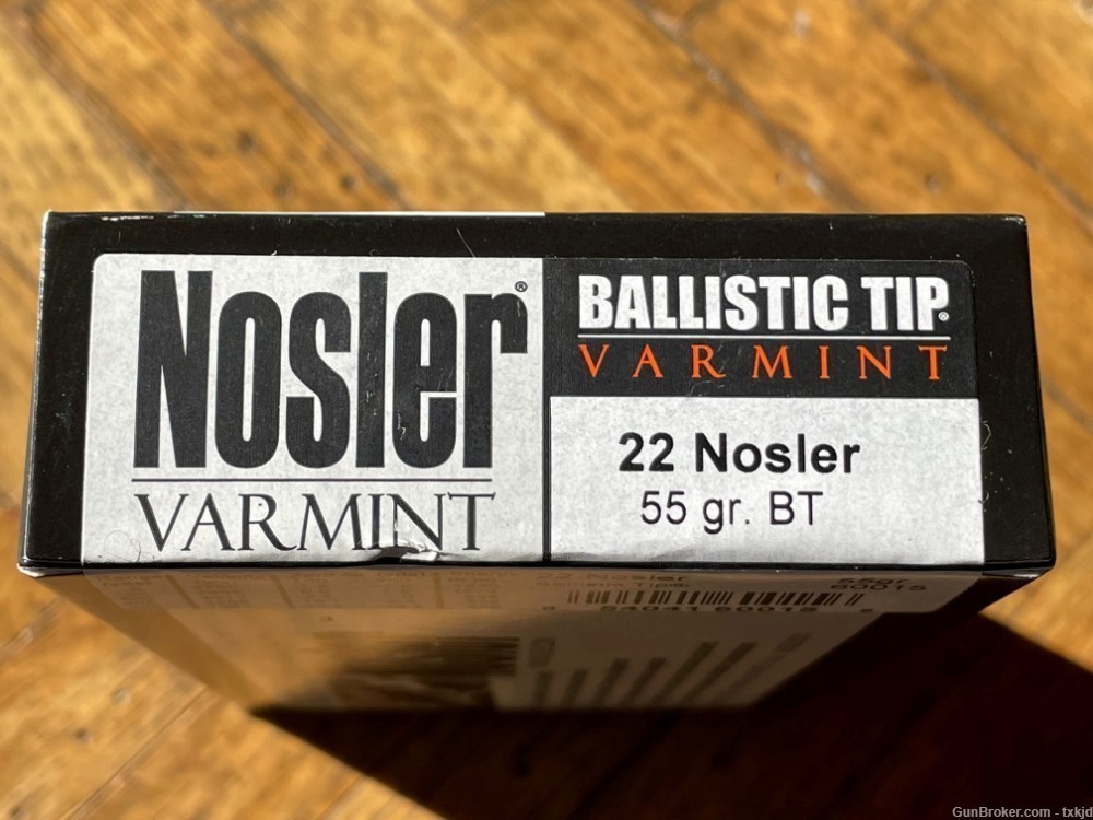 NIB 100 (5 boxes of 20) rounds 22 Nosler Ballistic Tip Varmint 55 grain-img-0