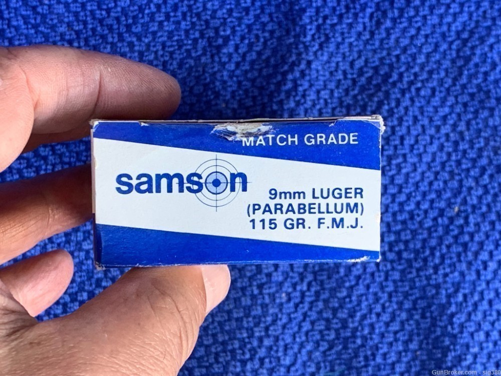 VINTAGE SAMSON 9MM LUGER MATCH GRADE 115GR FMJ FULL BOX 50-img-2