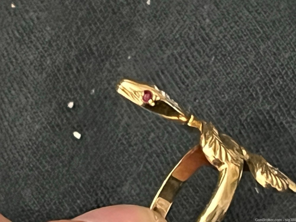 VINTAGE 14K GOLD DIAMOND SNAKE RING WITH RUBY EYES, 5GR -img-6