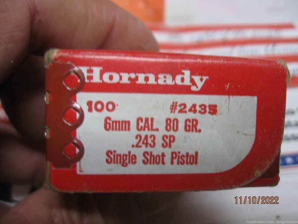 Single Shot Pistol Bullet, 100 box Hornady .243 6mm 80gr SP; more available-img-1