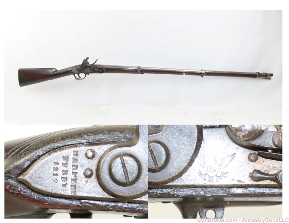 WAR of 1812 DATED Antique U.S. HARPERS FERRY ARMORY M1795 FLINTLOCK Musket -img-0