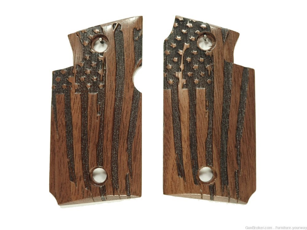 Walnut American Flag Springfield Armory 911 9mm Grips Engraved Textured-img-0