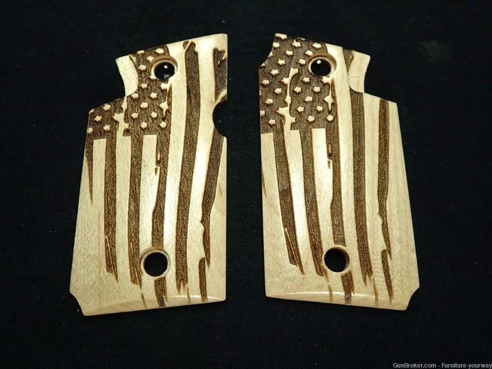 Maple American Flag Springfield Armory 911 9mm Grips Engraved Textured-img-0