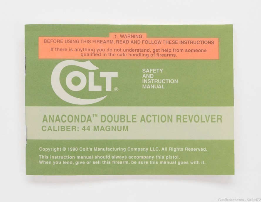 Colt Anaconda 1990 Manual, Repair Stations List, Colt Letter, Etc.-img-1