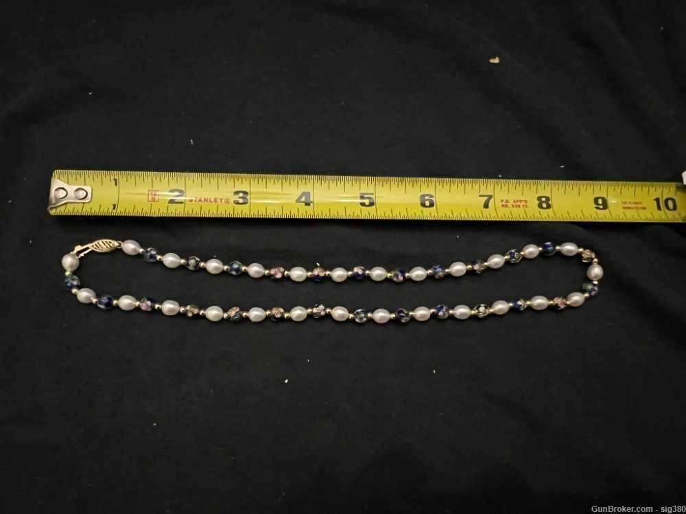 VINTAGE PEARL ENAMEL BEADED 14K GOLD CLASP 18" NECKLACE -img-1