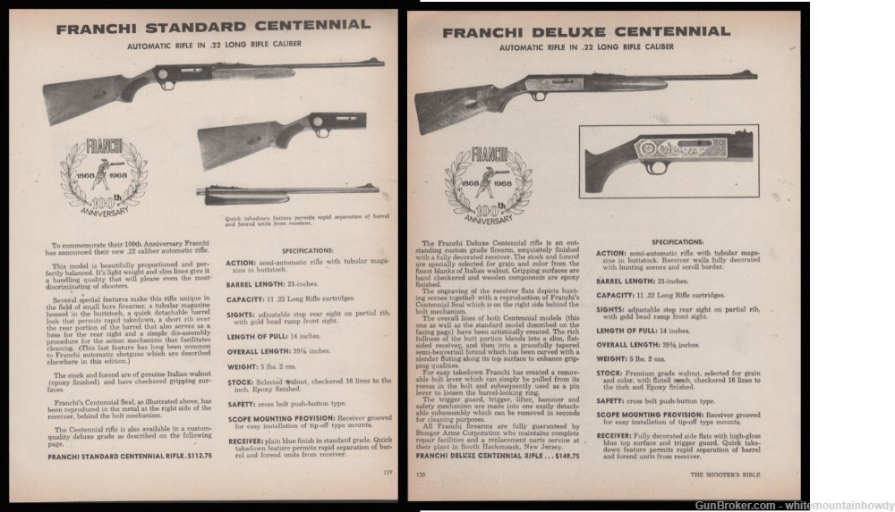 1973 FRANCHI 2-side AD Standard & Deluxe Centennial Rifle-img-0
