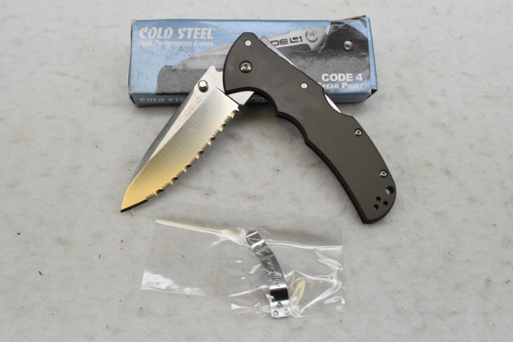 NEW - Cold Steel Code 4 Folding Knife 3.5" Serrated - 58TPCSS-img-0