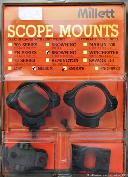 Millett Scope Mounts for Browning A-Bolt Receivers, Medium, Smooth; NOS-img-0