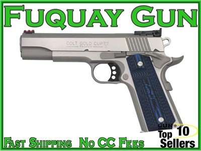 Colt 1911 Gold Cup Trophy .38 Super Semi Auto Pistol 5 National Match  Barrel 9 Rounds Fiber Optic Front Sight/Bomar Style Rear Sight Colt G10  Grips Brushed Stainless Steel