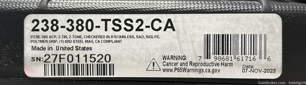Sig Sauer P238 California Compliant 380AUTO 2.7" NEW NO CC FEES-img-3