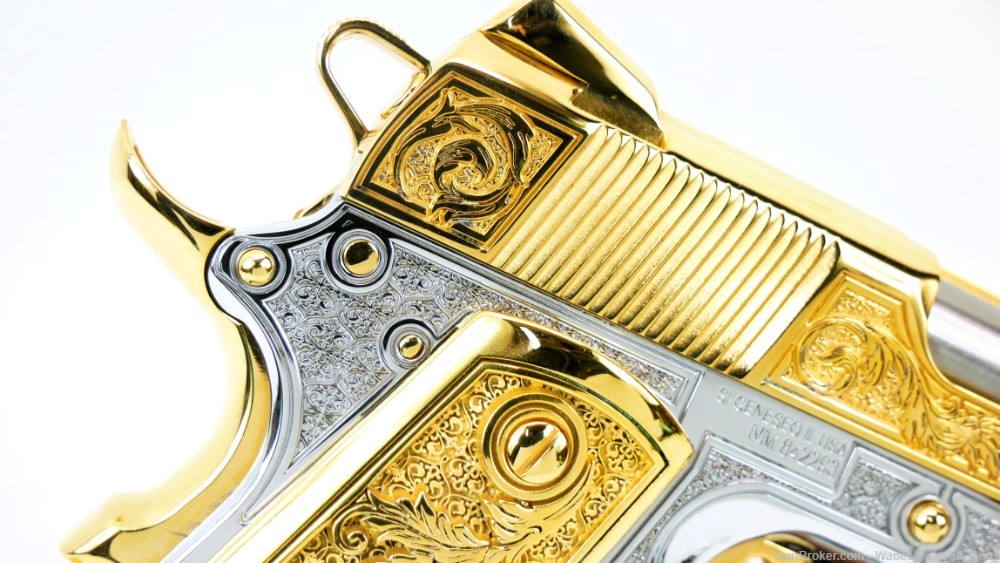 24K GOLD PLATED 1911 WHITE CHROME FRAME SPRINGFIELD GARRISON 5" 9MM-img-1