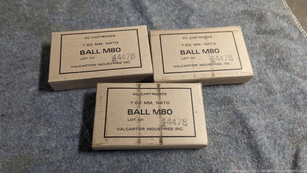 Canadian M80 ball, Valcartier Ind 308/7.62 NATO, 20 round sealed boxes-img-0