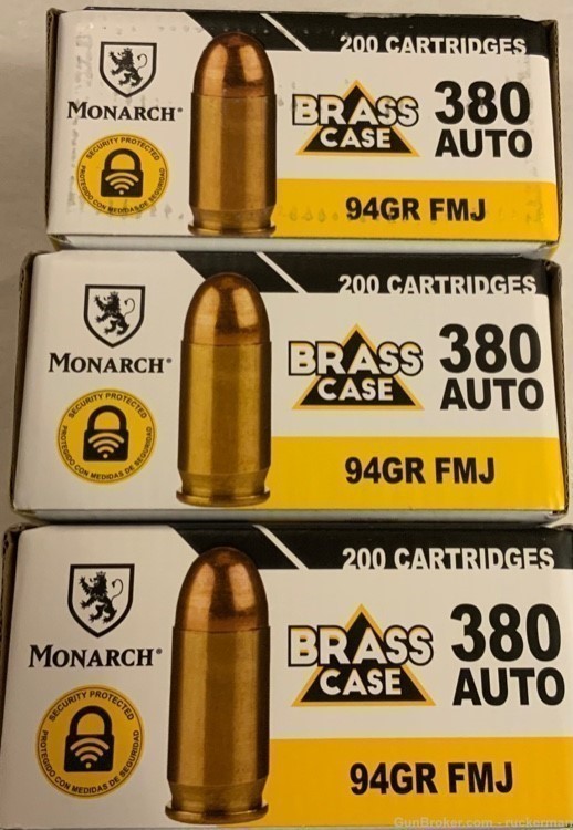 380 ACP MONARCH 200 ROUNDS 94 GRAINS FMJ BRASS 4 BOXES OF 50 -img-3